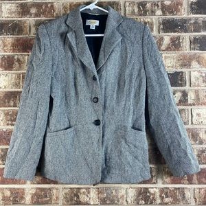 Talbots Women Herringbone Black White Buttoned Blazer Coat Jacket W Pockets Sz 6